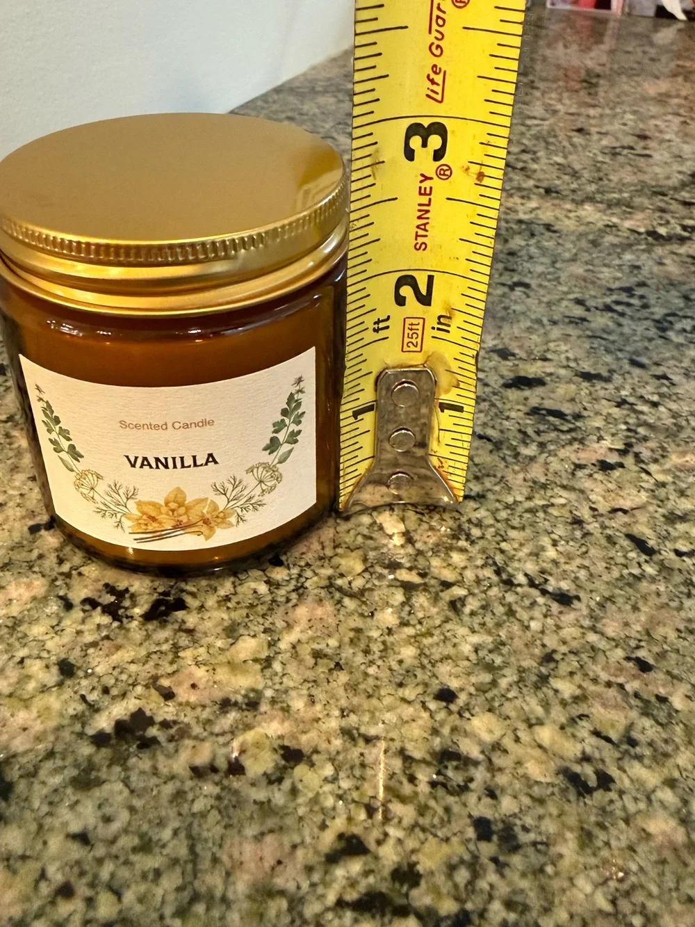 Vanilla Scented Candle - Amber Glass Jar with Gold Lid